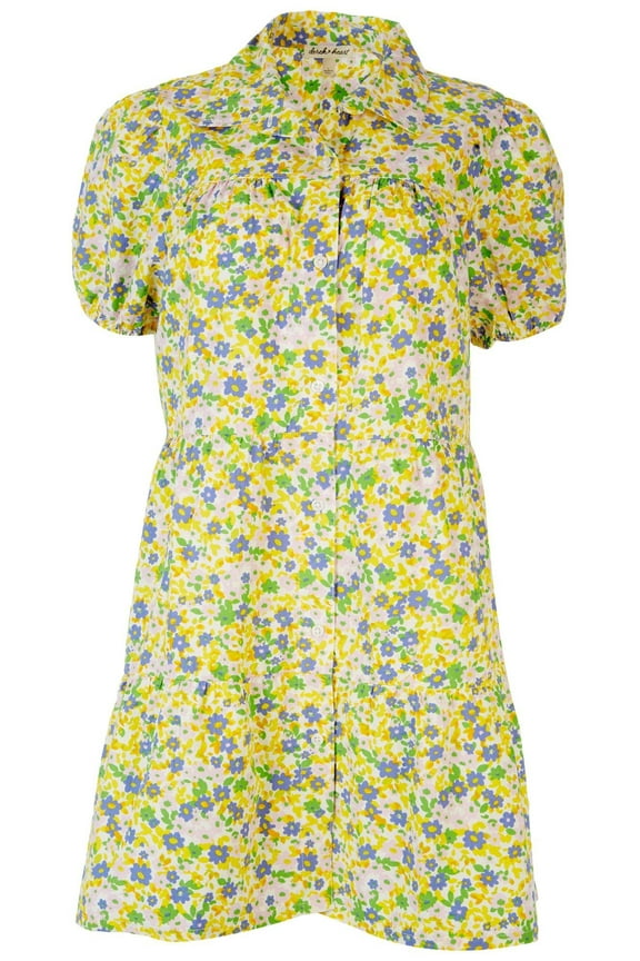 Derek Heart Juniors Floral T-Shirt Dress Large Yellow multi
