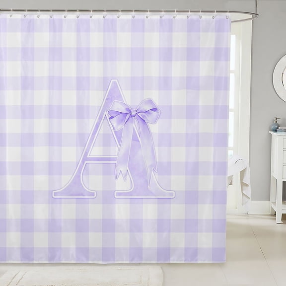 Manfei Purple Monogrammed A Design Shower Curtain 72Wx72L,Geometric Grid Print Bathroom Curtain