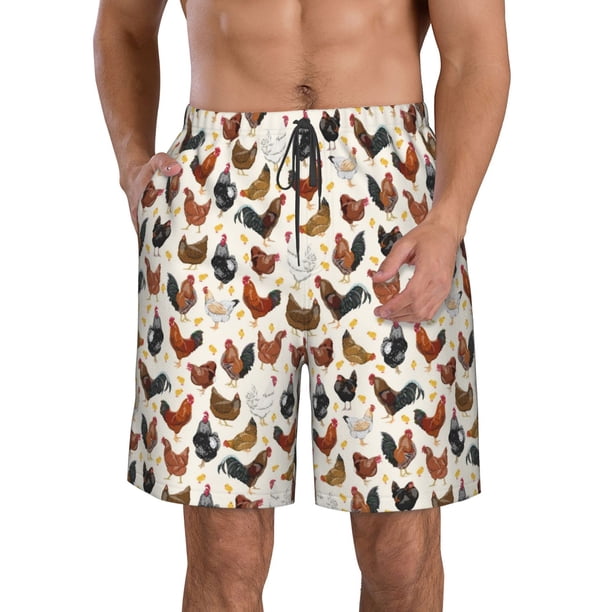 Fotbe Funny Chicken Trajes de Baño Estampados para Hombre, Shorts de Verano de Secado Rápido, Ropa de Playa, Bañadores-Medium