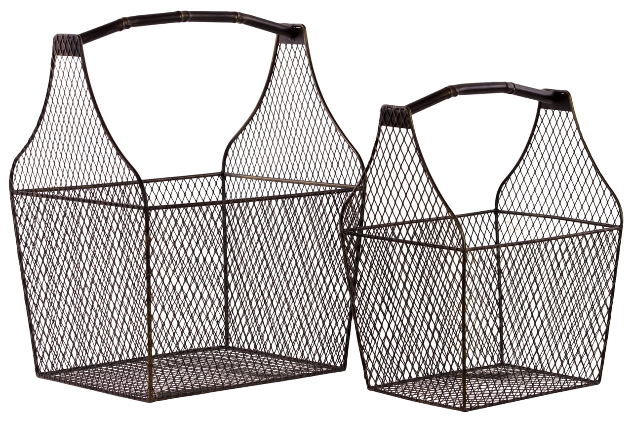 Metal Basket Mesh Design with Handle Set of Two