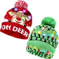 thumbnail image 1 of RV Juego de 2 coloridos gorros navideños de punto con luz LED Flashi brillar Electrónica, 1 of 5