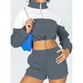 thumbnail image 6 of KelaJuan Women Shorts Set, Long Sleeve Stand Collar Zipped Sweatshirt with Shorts Contrast Color Activewear Fall Outfit, 6 of 6