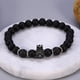 thumbnail image 4 of Pulsera con cuentas de Piedra negra para hombre ANGGREK con dije de cabeza de león elástica, 4 of 8