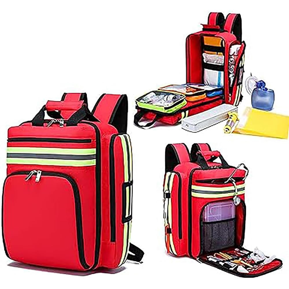 High Capacity First Aid Kit Empty Bag, Family First Aid Organiser with Multiple Pockets and Reflective Strip Design, Large Capacity Emergency Treatment Backpack for Home and Travel