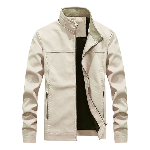 Mens Autumn Fashion Pure Color Stand Collar Imitation Leather Jacket Coat