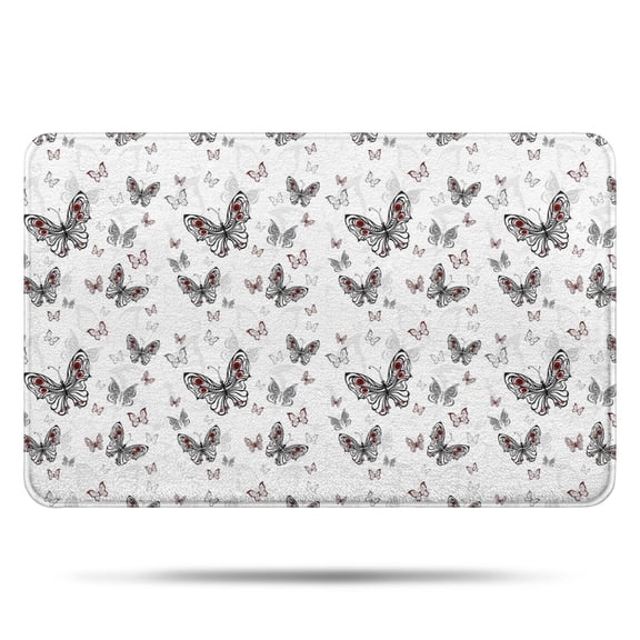 Black White Butterfly Pattern Bathroom Rugs Mat,Non Slip Microfiber Bathroom Rug,Rubber Backing,Soft Bathroom Mats for Bathroom Floor,Tub and Shower,17x27in(43x68cm)