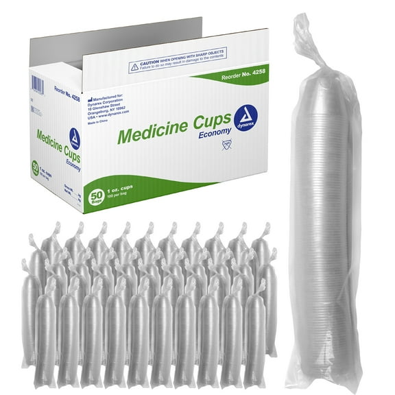 Dynarex Medicine Cups, Made with Translucent Plastic, For Measuring and Dispensing Liquid and Medication, Easy-to-Read CC and ML Graduations, 1 Case of 5000 1-oz. Cups