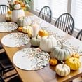 thumbnail image 3 of Fall Round Placemats Set of 4 Orange Leaves Place Mats Thanksgiving Woven Placemat Autumn Green Leaf White Circle Braided Table Mat for Kitchen Dining Table Autumn Party Home Decor 15 Inch, 3 of 9