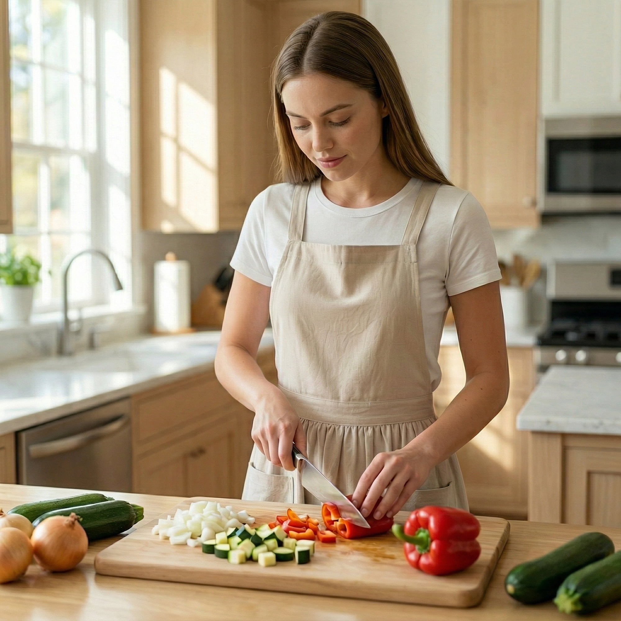Unique Bargains Women's Kitchen Apron Long Waist Cooking Apron 37.4x50.4in Cream