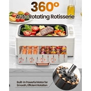 Smokeless Indoor Grill with Removable Pan, Auto Skewers, Hot Dog Roller, Dual Zone & Lid