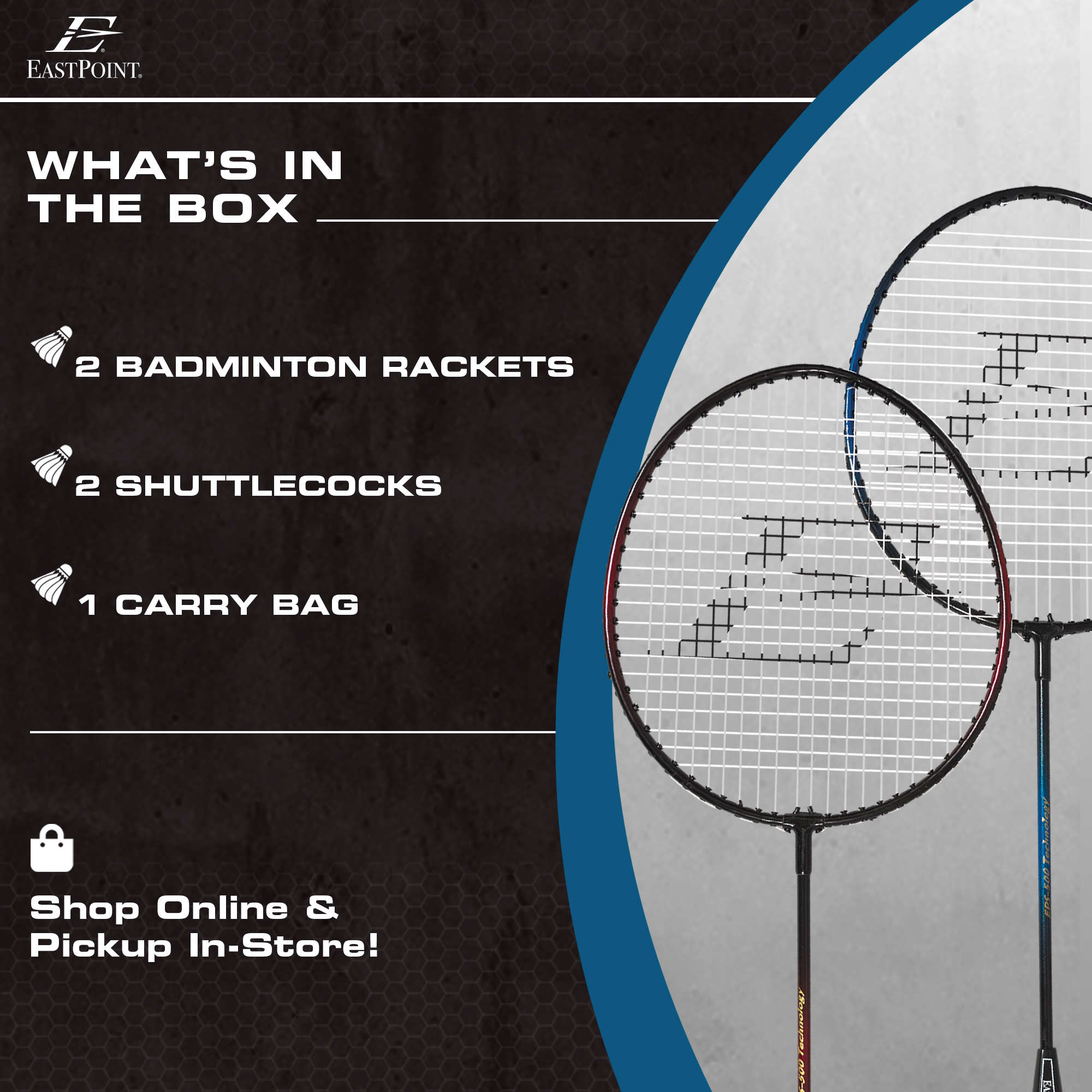 EastPoint Sports 2 Player Badminton Racket Set; Contains 2 Rackets with Tempered Steel Shafts, Comfort Handles and 2 Durable, White Shuttlecock Birdies - image 2 of 7