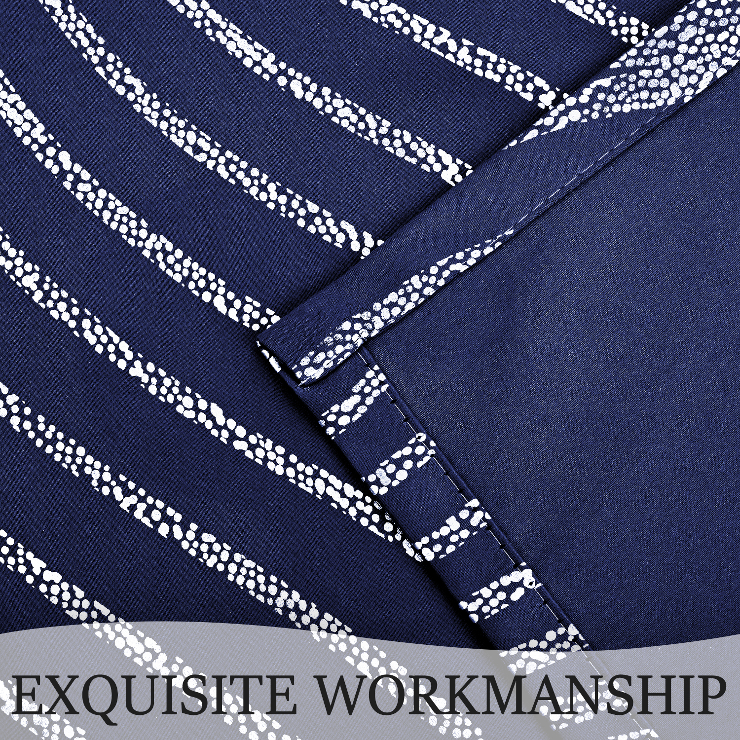 Alishomtll Navy Blue Blackout Curtains for Living Room ,Modern Metallic Silver Wave Pattern Bedroom Thermal Insulated Drapes ,2 Panel Set,52"x63"