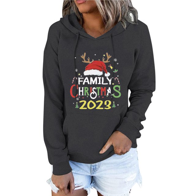 Sudadera con capucha Gibobby Navidad Mujer Casual Y 2 K Impreso Sudadera Suelta Cuello Redondo Manga Larga Oscuro Gris L