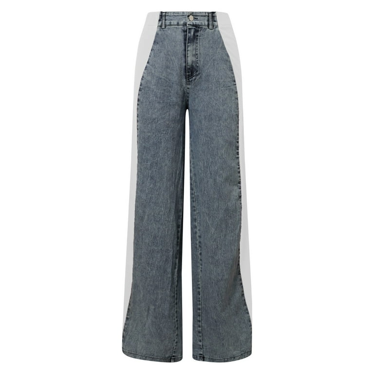 Wangmeiwg Women's Jeans With Patchwork Stripes High Waist