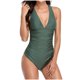thumbnail image 2 of Mujeres Bikini de Corte Alto Color Sólido V-Cuello Almohadilla de Pecho, sin Soporte de Acero Sexy Correa sin Espalda, 2 of 7