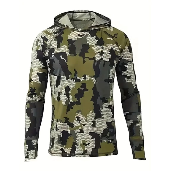 XIAOCHA Men's Performance Hooded Shirt Camo Print Long Sleeve Tee Quick Dry Athletic Hunting Top