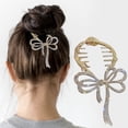 thumbnail image 2 of Pinzas para el cabello, accesorios para moños, pinzas de mariposa, horquillas de lujo premium para mujeres y niñas, con perlas y diamantes de imitación (dorado), 2 of 8