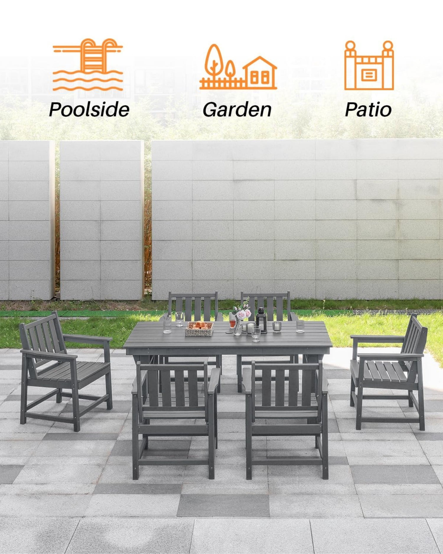 Patio Dining Chair Set of 2, HDPE Outdoor Dining Chairs with Ergonomic Backrest, All Weather Patio Chairs for Backyard, Deck, Garden, Poolside, Smoke Gray
