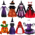 thumbnail image 2 of Disfraz de bruja de Halloween para niñas pequeñas, disfraz de princesa vampiro para niños, ropa de vestir para niños con sombrero, regalo de fiesta de carnaval, 2 of 5