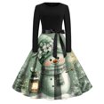 thumbnail image 2 of Christmas Dresses for Women Christmas Print Flare Dress For Women Long Sleeve Dress Hollow Party Casual Dresses with Round Neck for Christmas Party,Green,L, 2 of 5