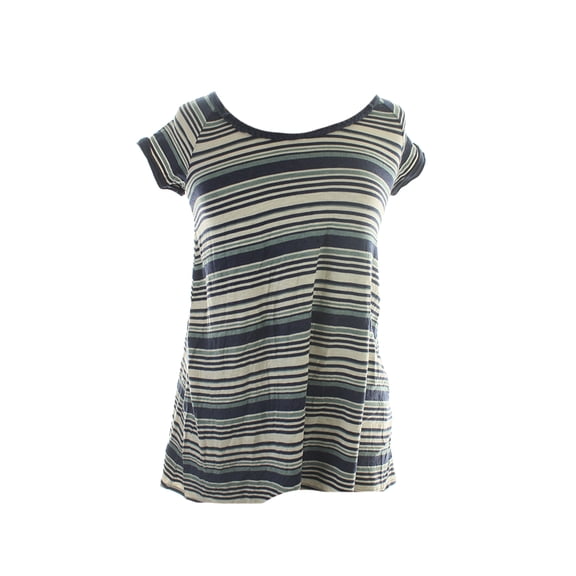 Studio M  Navy Short-Sleeve Braided-Neck Striped Tee XS