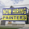 thumbnail image 2 of Now Hiring Painters 13 oz Heavy Duty Vinyl Banner Painter Jobs Available Work Help Wanted Sign for Business Advertising Indoor/Outdoor Single-Sided with Metal Grommets (4x10 ft, Bl & Ye), 2 of 6