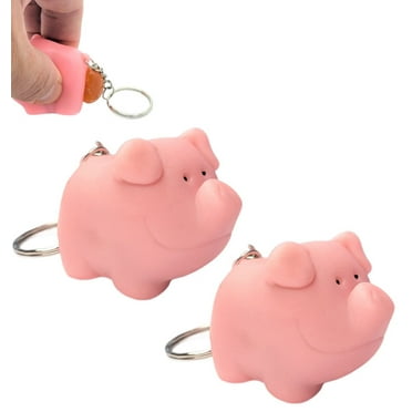 2 Pack - Naughty Squeeze Pooping Pink Pig Keychains (2") Animals Poop TURD