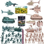 Fun Little Toys 180 Pcs Army Men Action Figures Army Toys of WW2, Military Figures Set with a Map, Toy Tanks, Planes, Flags, Soldier Figures, Fences & Accessories