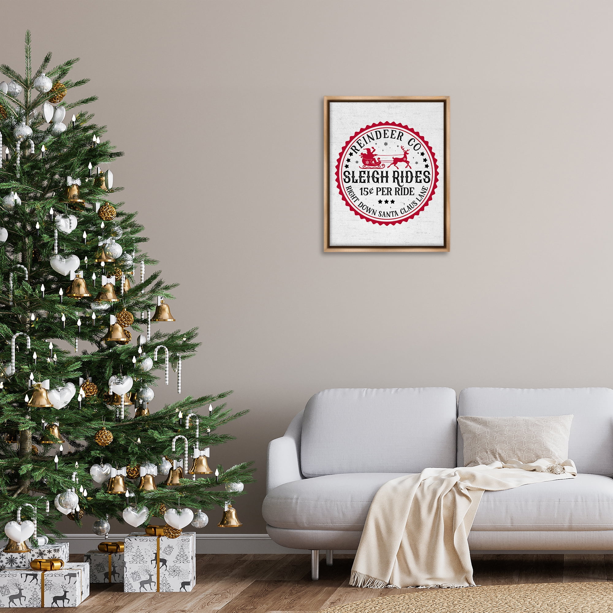 Stupell Industries Vintage Sleigh Rides Holiday Painting Brown Floater Framed Art Print Wall Art, 25 x 31