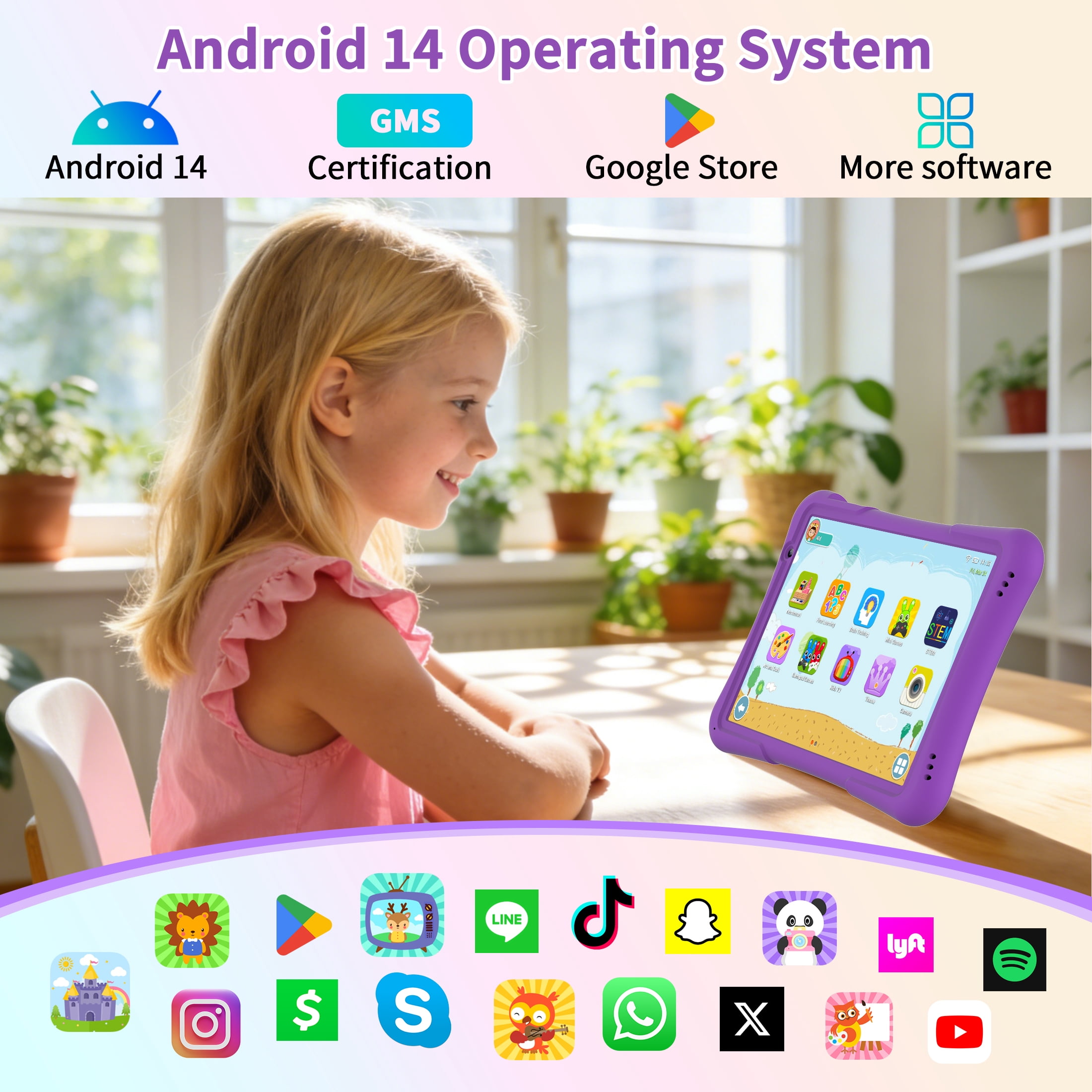 QunyiCo Kids Tablet 10 inch,Android Tablet for Kid,4GB RAM 32GB ROM,Quad Core Processor,Parental Control,1280 * 800 Resolution,6000mAh Battery,Purple