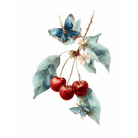 QISVANSET Cherry Butterfly Branch Canvas Art 15.75x11.81 Inches