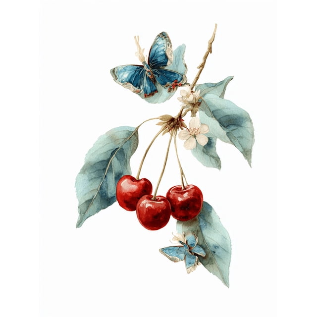 QISVANSET Cherry Butterfly Branch Canvas Art 15.75x11.81 Inches