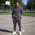 thumbnail image 5 of Men's Winter 2-Piece Casual Set, Solid Color Fleece Pullover Hoodie and Pants, Warm Lounge Wear For Everyday Cold Weather,Dark Gray,L, 5 of 8