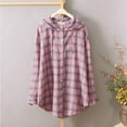 thumbnail image 7 of Women's T-Shirts Plaid Long Sleeve Shirt Cardigan Loose Thin T-Shirt Hoodie Cotton Material 1PC Top Size M-3XL Oversized Tshirts For Women, 7 of 7