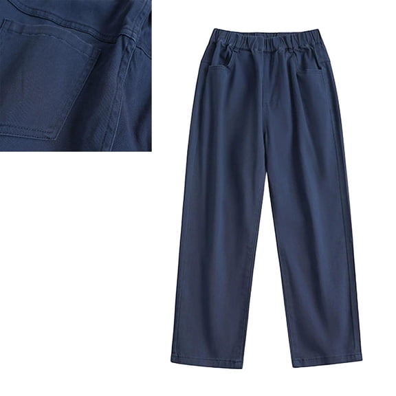 Teen School Uniforms Boys Dress Pants Elastic High Waist Straight Pants with Pockets Girls Navy Uniform Pants Back To School 13-14 Years Girl Clothes