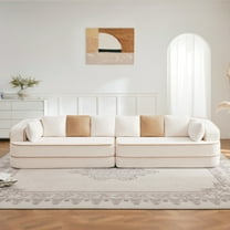 SOULART 134.7" Cloud Couch, White Teddy Fabric Sectional Sofa for Living Room, No Assembly Fluffy Comfy Couch with Contrast Color Design