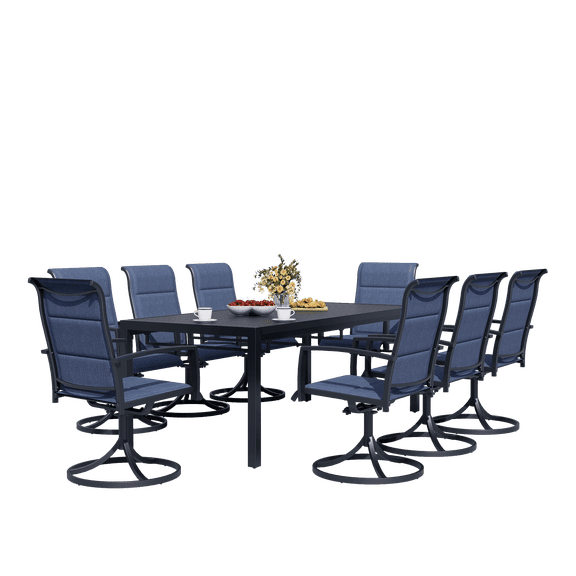 MEOOEM 9 Piece Outdoor Patio Dining Sets with Swivel Chairs,78.8" Rectangular Expandable Outdoor Table and Swivel Chairs 450LBS for 8 People,Heavy Duty Patio Dining Set for Outside, Garden,Navy Blue