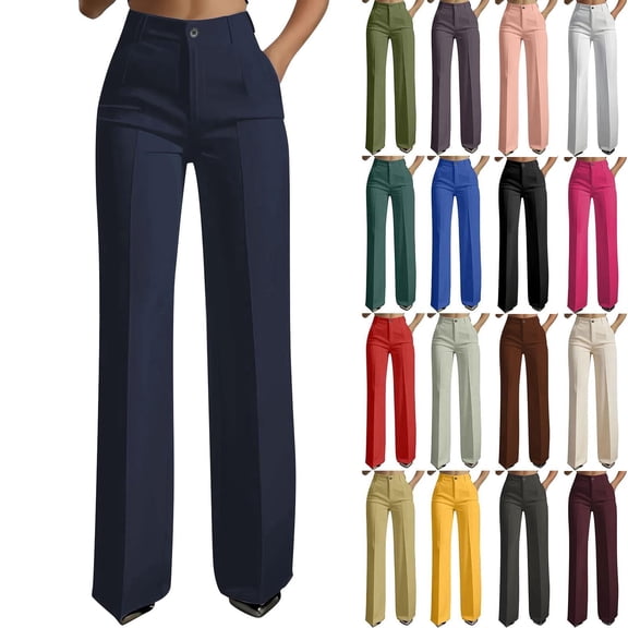 Teyfeniy Womens Dress Pants Business Casual Flex Motion Slacks Dressy Pants Regular Office Fashion Stylish High Waist Straight Leg Work Trouser with Pockets
