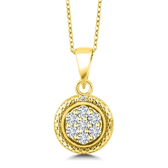 Gem Stone King 18K Yellow Gold Plated Silver White Lab Grown Diamond Round Pendant Necklace for Women (0.34 Cttw, Gemstone Birthstone, with 18 inch Chain)