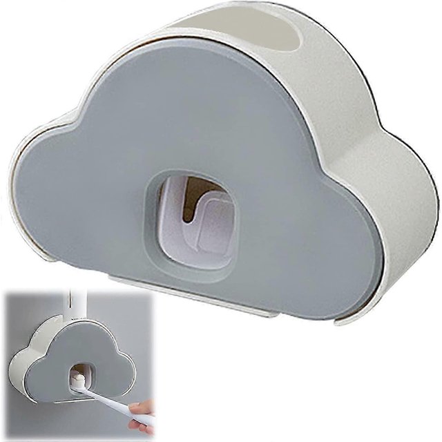 Self Adhesive Automatic Toothpaste Dispenser Wall Mounted Toothbrush Rack Silica Gel Gray Plastic