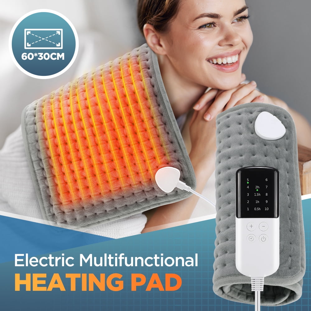 Flaremore Heating Pad, Electric Heating Pads 10 Levels Temperature Adjustment 4 Levels Of Timing, Heated Pad for Shoulder, Knee,Hot Pad for Arms and Legs, Grey, 12" x 24"