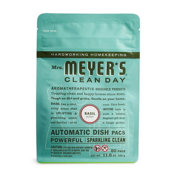 Mrs. Meyer’s Clean Day Automatic Dish Pacs, Dishwasher Pods, Basil Scent, 20 Pods