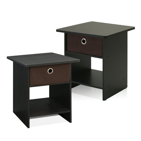 Furinno End Table/ Night Stand Storage Shelf with Bin Drawer, Espresso, Set of two