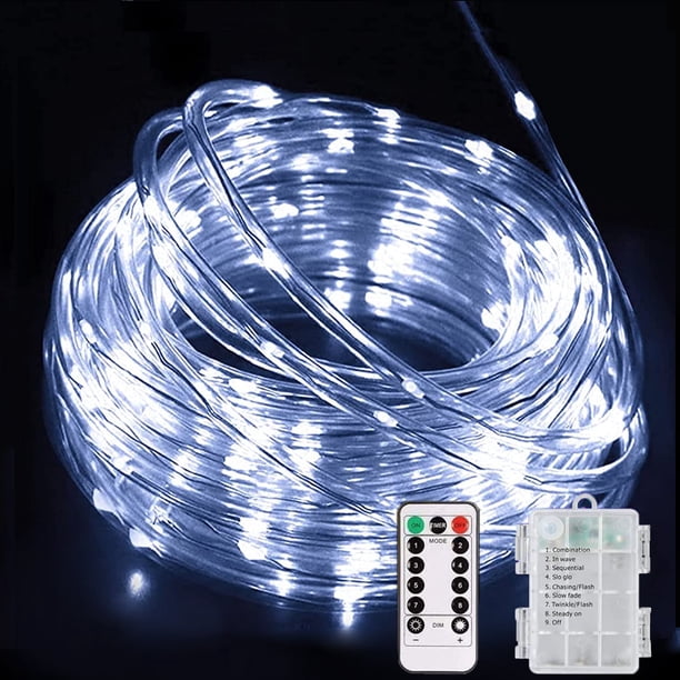 Luces LED de cuerda a batería, 22 m, 200 LED, para exterior e interior, impermeables, 8 modos de intensidad regulable y temporizador con control remoto, para Navidad, camping, fiestas, jardín,