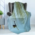 thumbnail image 4 of Willow Tree Soft Flannel Fleece Throw Blanket, Weeping Willow and Black Swan on the Lake in Spring Peaceful Scenery Theme, Cozy Plush for Indoor and Outdoor Use, 50" x 60", Multicolor, by Ambesonne, 4 of 5