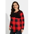 thumbnail image 2 of CASSIE LIZ Womens Plus Size Tops 2X Long Sleeve Shirts Fall Crew Neck Black Red Plaid Sweatshirts Fashion Lace Loose Fit Tunics Winter Blouses Casual Pullovers 2XL 18W 20W, 2 of 5