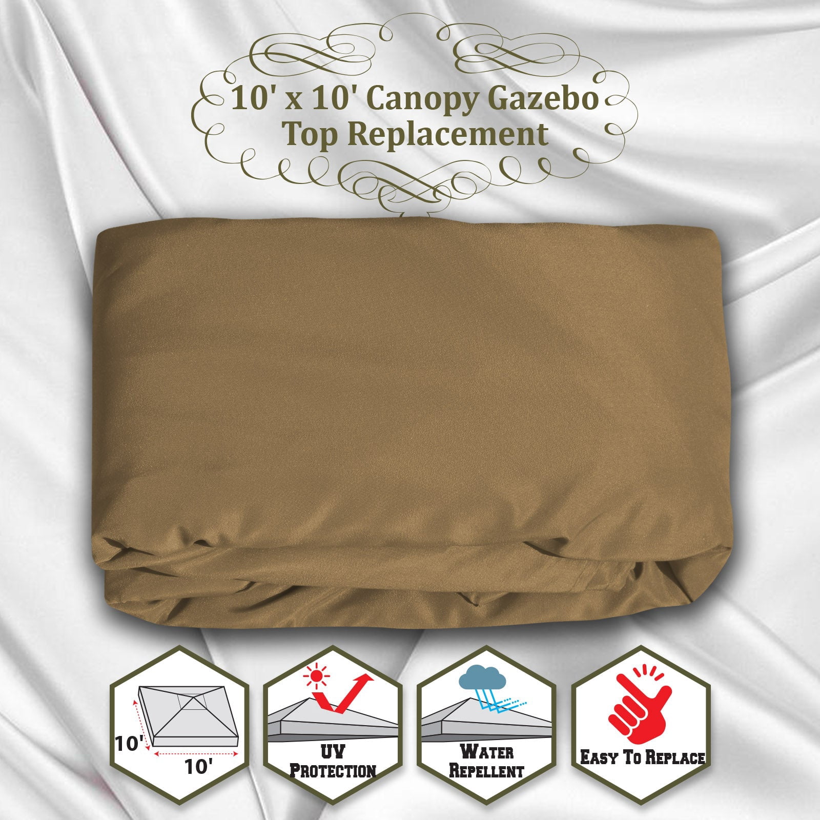 SUNRISEUMBRELLA 119“”x119” Gazebo Replacement Canopy Top Single Tier Canopy Top Cover(TAN)
