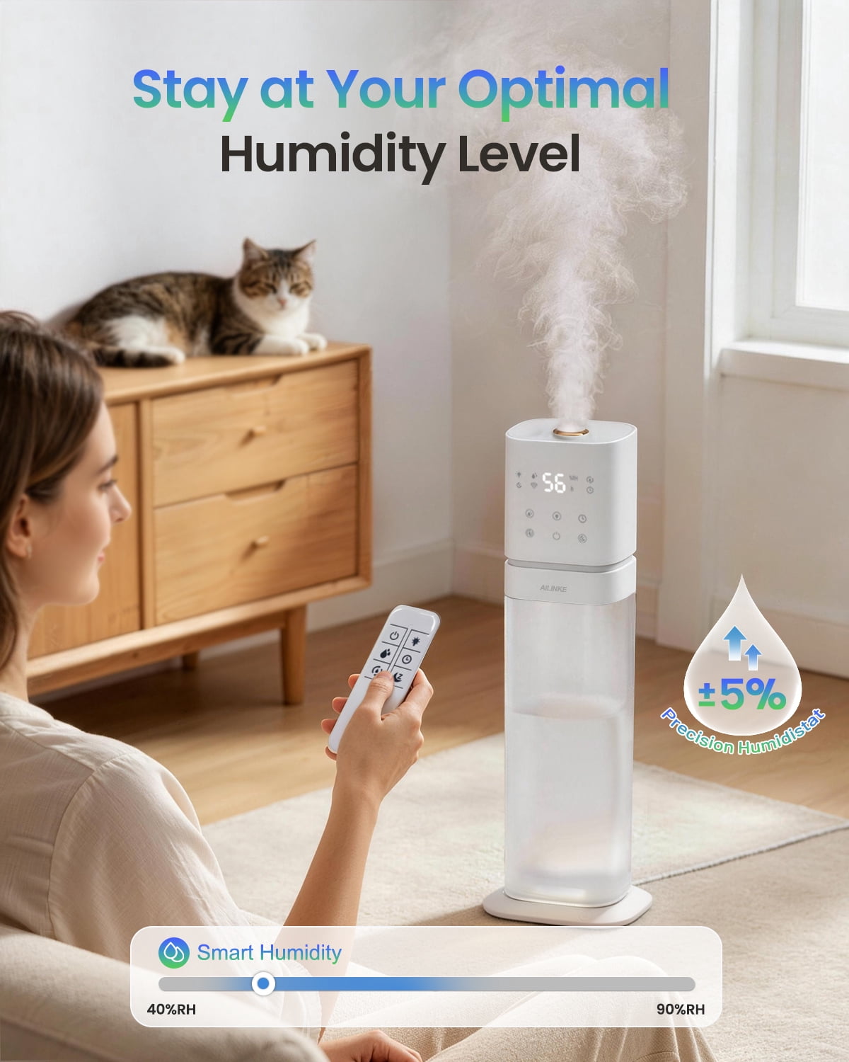 Smart Humidifier Large Room, 2.1Gal/8L Humidifiers for Room Bedroom, Whole House Cool Mist Humidifiers, White