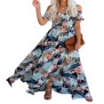thumbnail image 3 of Femmes Boho Beach Dress Off Shoulder Wrap Dress Manches Courtes Imprimé Floral Ample Coupe Longue Robe Fendue, 3 of 6