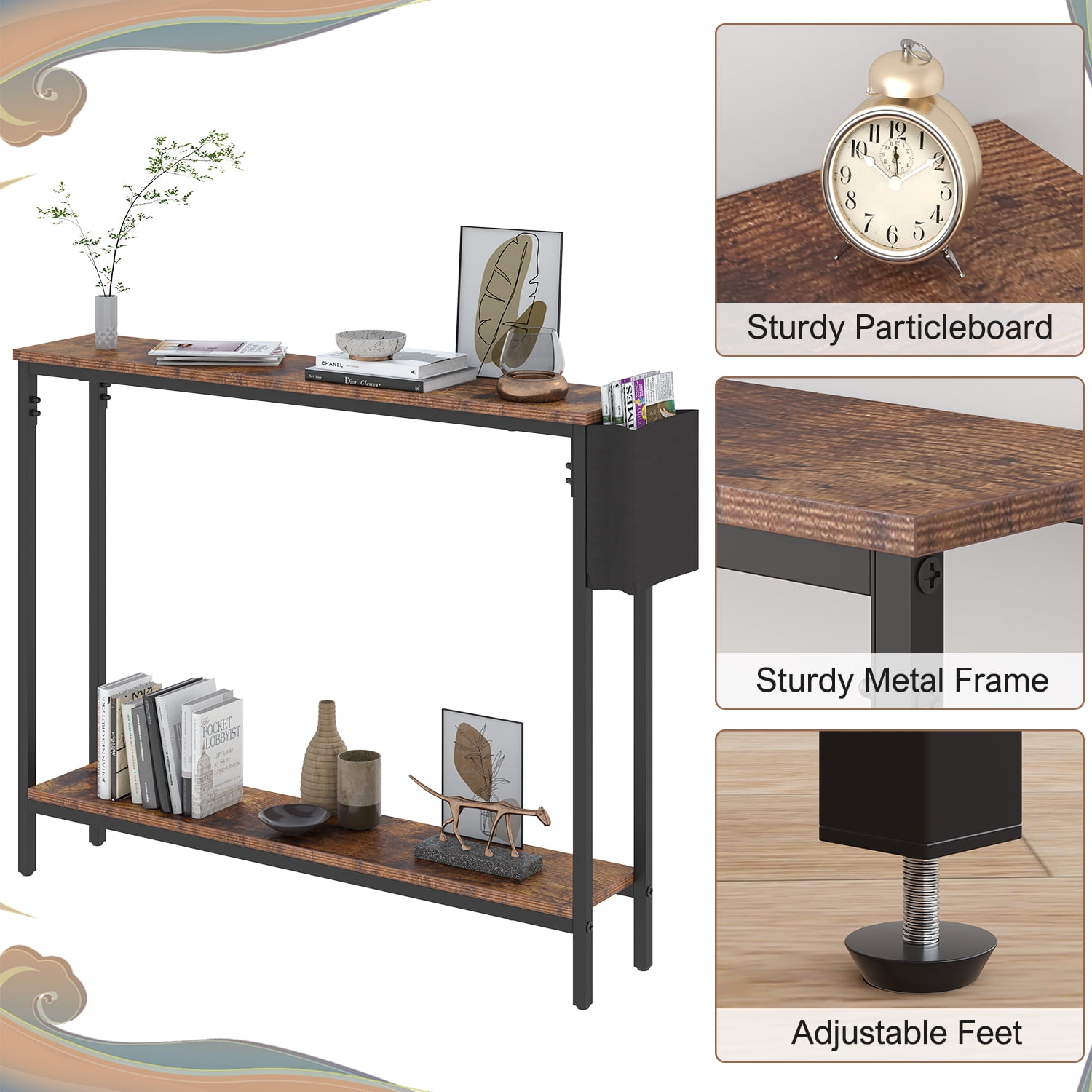 Frmobepts Console Table for Entryway, 2 Tier Entryway Table Bookshelf Accent Table With Storage Shelf Living Room Entry Hall Foyer Table Furniture, Brown